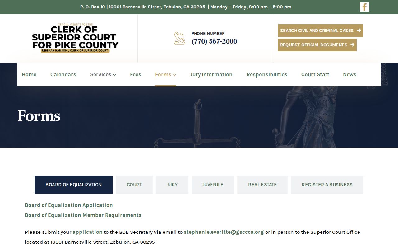 Pike County civil docket Clerk forms and document route