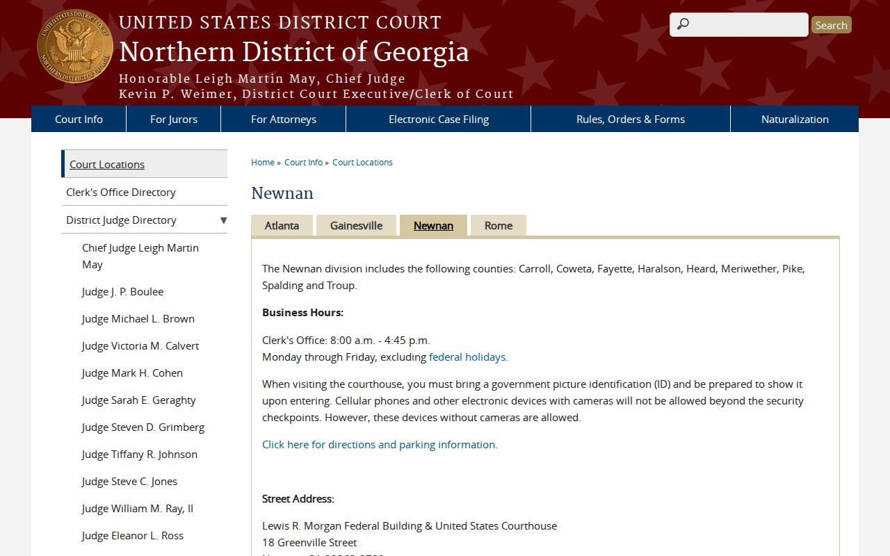 Northern District of Georgia Newnan federal courthouse information