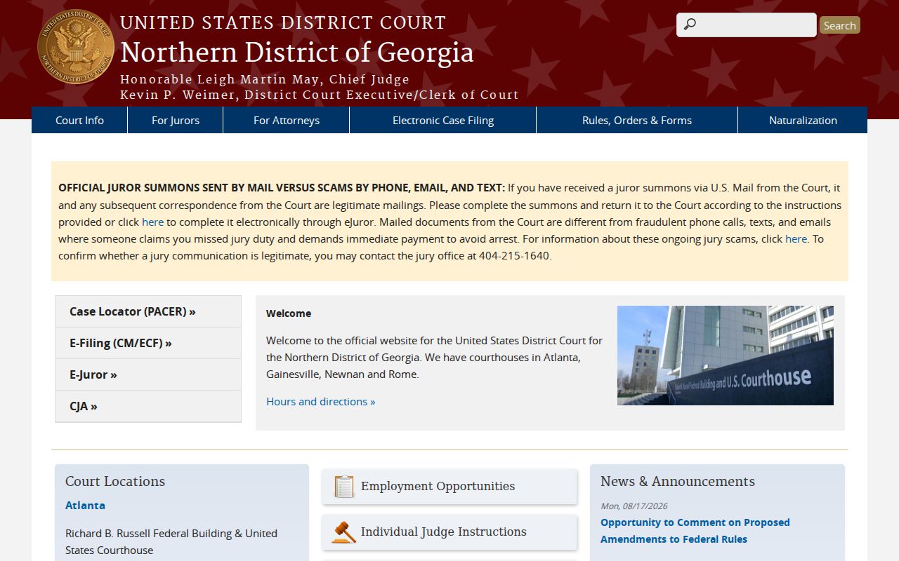 Northern District of Georgia federal docket and PACER access page