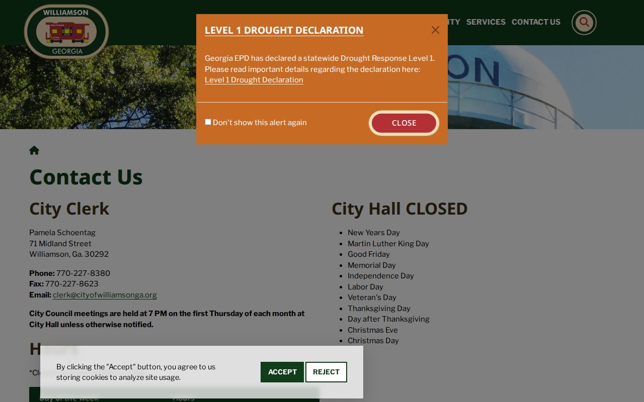 Williamson docket search and City Hall clerk contact route